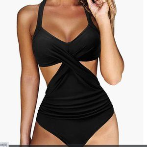 Women Front Cross Cutout One Piece Swimsuit